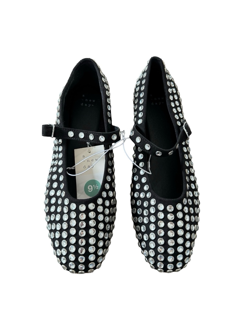 a new day Black Mary Jane Flats with Crystal Studs